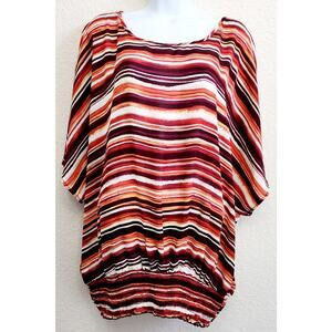 Cato Orange Brown Burgundy Striped Dolman Sleeves Top 22W 24W Plus Lightweight
